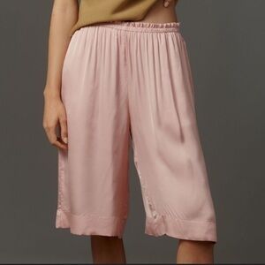 By Anthropologie | Pink Satin Silky Colette Shorts Pull On Wide Leg